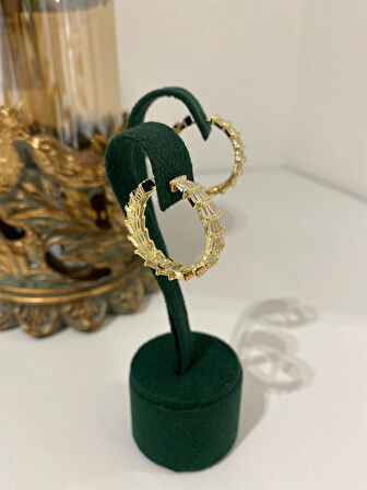 Kadın Gümüş İthal Baget Taşlı Halka Küpe