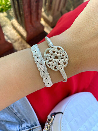 Kadın Gümüş Aşk Düğümü Kazaziye Bileklik Kombin 5941