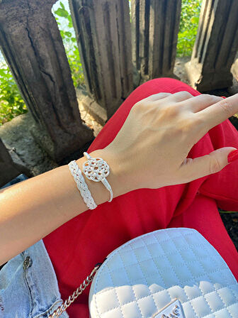 Kadın Gümüş Aşk Düğümü Kazaziye Bileklik Kombin 5941