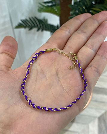 Kadın Mor İpek İp Gümüş Hal Hal