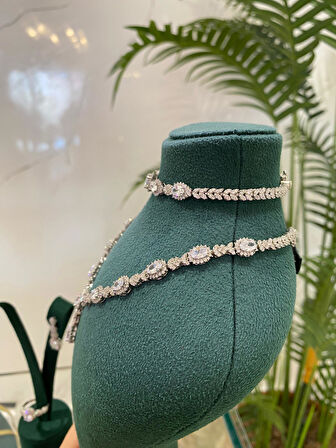 Kadın Gümüş Zirkon Taşlı Düğün Set Takımı