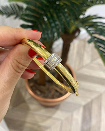 Kadın Gümüş Baget Taşlı Tasarım Bileklik