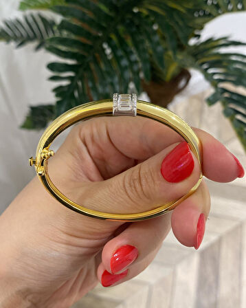 Kadın Gümüş Baget Taşlı Tasarım Bileklik