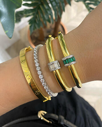 Kadın Gümüş Baget Taşlı Tasarım Bileklik