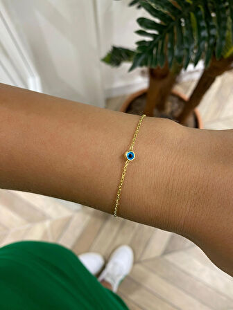 Kadın Gümüş Tekli Cam Göz Bileklik