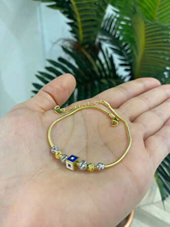 Kadın Gümüş Gold Doricalı Lacivert Beyaz Mineli Küp Bileklik