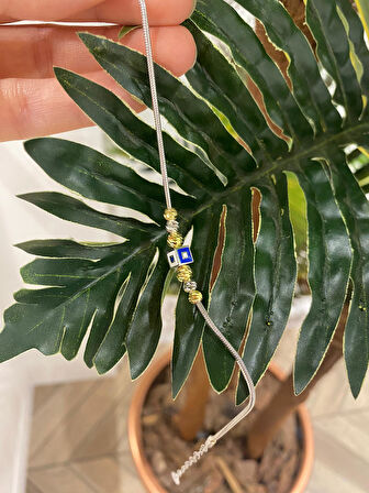 Kadın Gümüş Doricalı Lacivert Beyaz Mineli Küp Bileklik