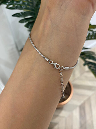 Kadın Gümüş Doricalı Pembe Çiçekli Bileklik