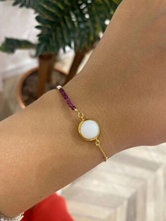 Kadın Gümüş Ametsit Doğal Taşlı Bileklik