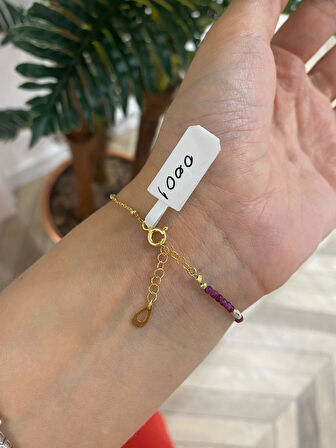 Kadın Gümüş Ametsit Doğal Taşlı Bileklik