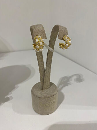 Kadın Gümüş Gold İncili Tasarım Küpe