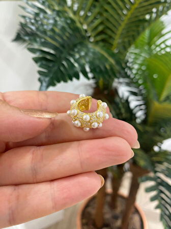 Kadın Gümüş Gold İncili Tasarım Cuff