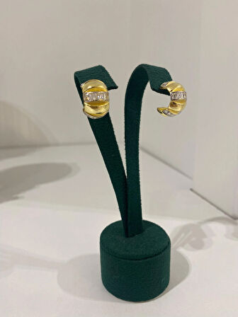 Kadın Gümüş Gold Bombeli Tasarım Küpe