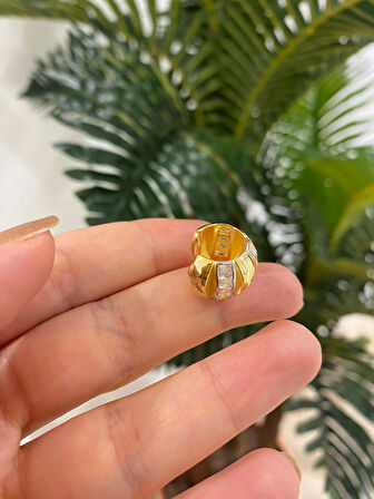 Kadın Gümüş Gold Bombeli Tasarım Cuff