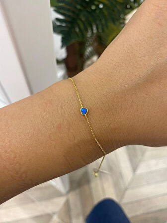 Kadın Gümüş Opal Taşlı Kalp Bileklik