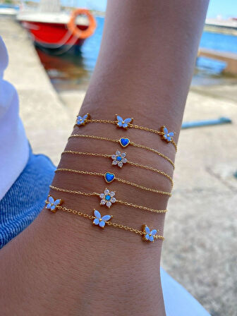 Kadın Gümüş Opal Taşlı Kalp Bileklik