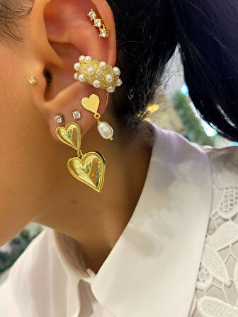 Kadın Gümüş Gold Love Küpe