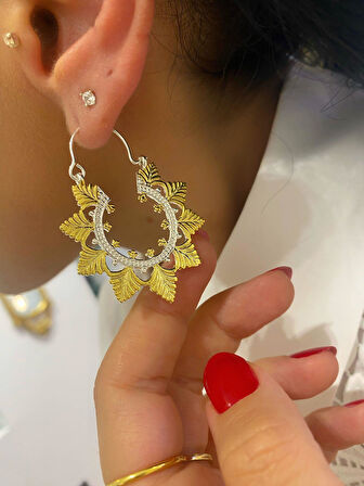 Kadın Gümüş Gold Tasarım Küpe