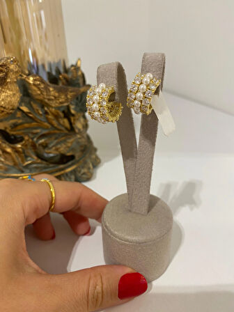 Kadın Gümüş İncili Halka Küpe