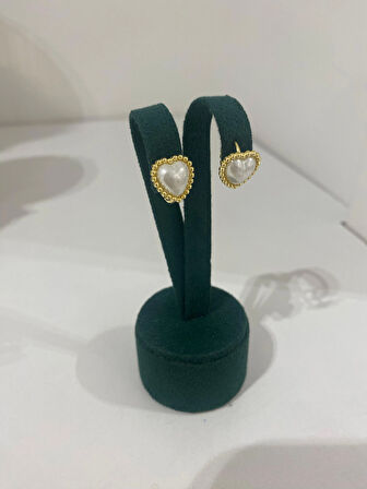 Kadın Gümüş İnci Kalp Küpe