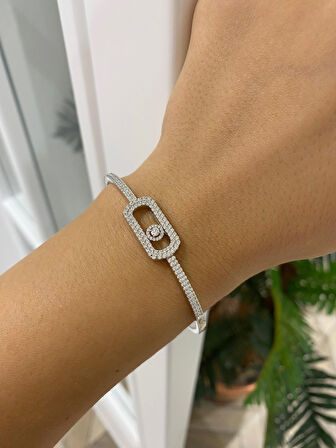 Kadın Gümüş Tek Taşı Trend Kelepçe