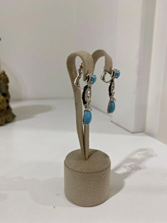 Kadın Gümüş Zirkon Taşlı Turkuaz Doğal Taşlı Küpe