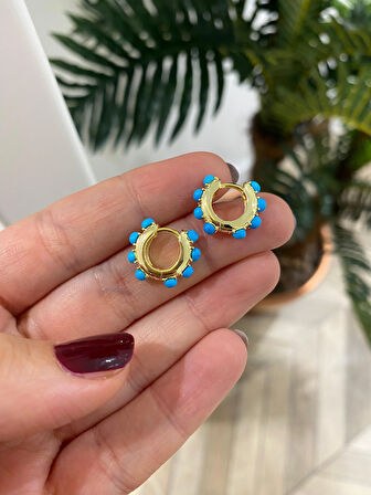 Kadın Gümüş Firuze Taşlı Halka Küpe