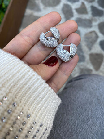 Kadın Gümüş Taşlı Kalp Küpe