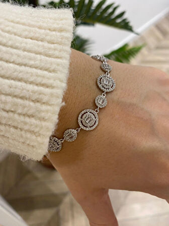 Kadın Gümüş Yuvarlak Zirkon Taşlı Bileklik