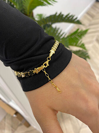 Kadın Gümüş Gold Çiçek Desenli Bileklik