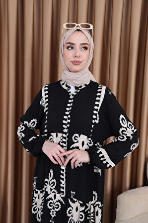 Lara Desenli Elbise Siyah