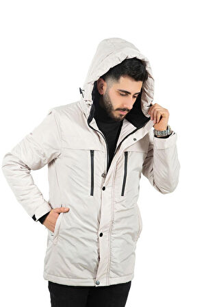 Erkek Polarlı Su Ve Rüzgar Geçirmez Kapüşonlu Kışlık Mont & Kaban & Parka