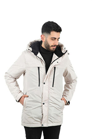 Erkek Polarlı Su Ve Rüzgar Geçirmez Kapüşonlu Kışlık Mont & Kaban & Parka