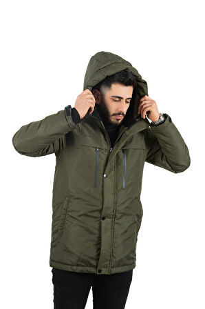Erkek Polarlı Su Ve Rüzgar Geçirmez Kapüşonlu Kışlık Mont & Kaban & Parka