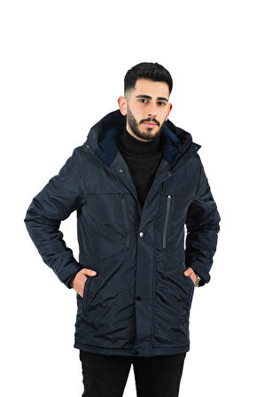 Erkek Polarlı Su Ve Rüzgar Geçirmez Kapüşonlu Kışlık Mont & Kaban & Parka