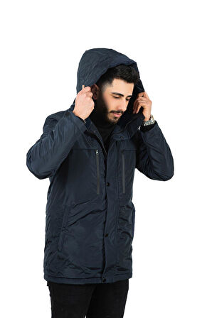 Erkek Polarlı Su Ve Rüzgar Geçirmez Kapüşonlu Kışlık Mont & Kaban & Parka