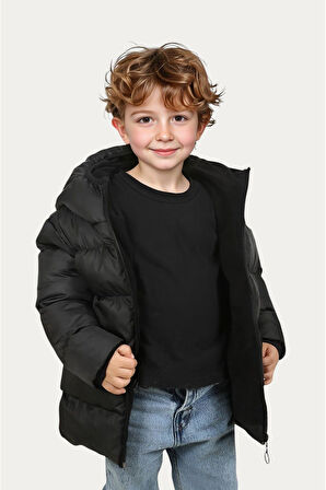 Erkek Çocuk Polarlı Kapüşonlu Su Geçirmez Rüzgara Dayanıklı Şişme Kışlık Mont & Kaban