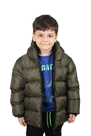 Erkek Çocuk Polarlı Kapüşonlu Su Geçirmez Rüzgara Dayanıklı Şişme Kışlık Mont & Kaban