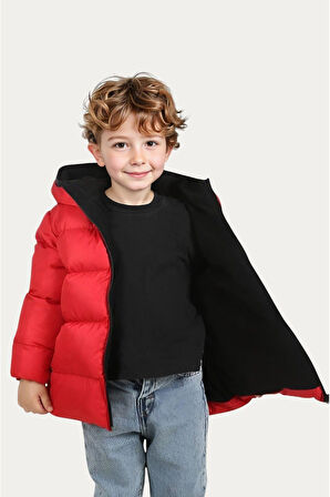 Erkek Çocuk Polarlı Kapüşonlu Su Geçirmez Rüzgara Dayanıklı Şişme Kışlık Mont & Kaban