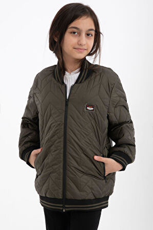 Kız Çocuk Kolej Yaka Astarlı Su ve Rüzgar Geçirmez Fermuarlı Cep Mont Ceket