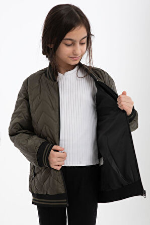 Kız Çocuk Kolej Yaka Astarlı Su ve Rüzgar Geçirmez Fermuarlı Cep Mont Ceket