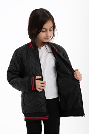 Kız Çocuk Kolej Yaka Astarlı Su ve Rüzgar Geçirmez Fermuarlı Cep Mont Ceket