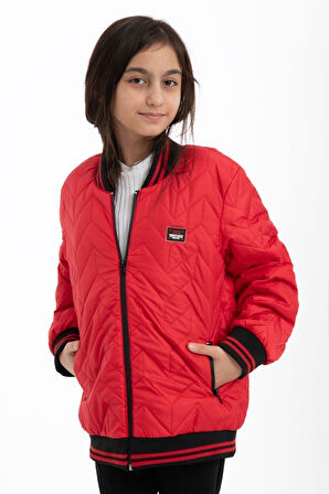 Kız Çocuk Kolej Yaka Astarlı Su ve Rüzgar Geçirmez Fermuarlı Cep Mont Ceket