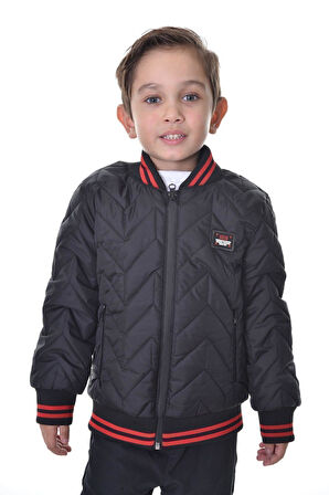 Erkek Çocuk Kolej Yaka Astarlı Su ve Rüzgar Geçirmez Fermuarlı Cep Mont Ceket