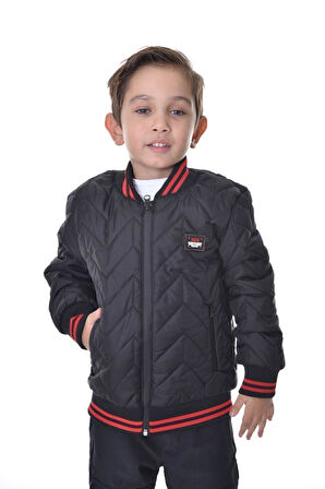 Erkek Çocuk Kolej Yaka Astarlı Su ve Rüzgar Geçirmez Fermuarlı Cep Mont Ceket