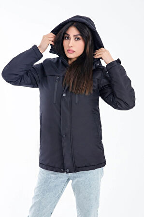 Kadın Polarlı Su Ve Rüzgar Geçirmez Kapüşonlu Kışlık Mont & Kaban & Parka