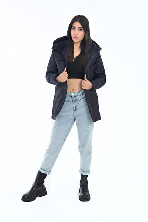 Kadın Polarlı Su Ve Rüzgar Geçirmez Kapüşonlu Kışlık Mont & Kaban & Parka