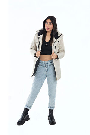 Kadın Polarlı Su Ve Rüzgar Geçirmez Kapüşonlu Kışlık Mont & Kaban & Parka