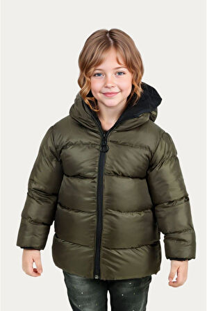 Kız Çocuk Polarlı Kapüşonlu Su Geçirmez Rüzgara Dayanıklı Şişme Kışlık Mont & Kaban