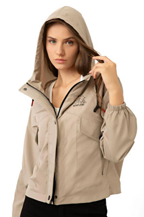 Kadın Su Geçirmez ve Rüzgara Dayanıklı Kapüşonlu Cepli Çıt Çıtlı Mevsimlik Yağmurluk